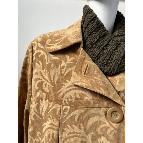 R.Q.T. Womens 1X Printed Corduroy Jacket Button Closure Beige & Brown Polyester - Picture 2 of 16